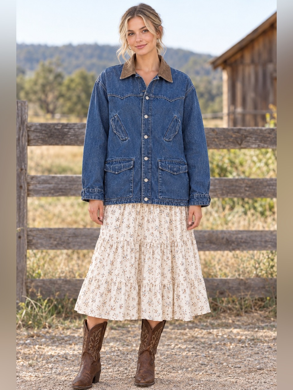 Roper Vintage Denim Jacket with Brown Collar-oversized
